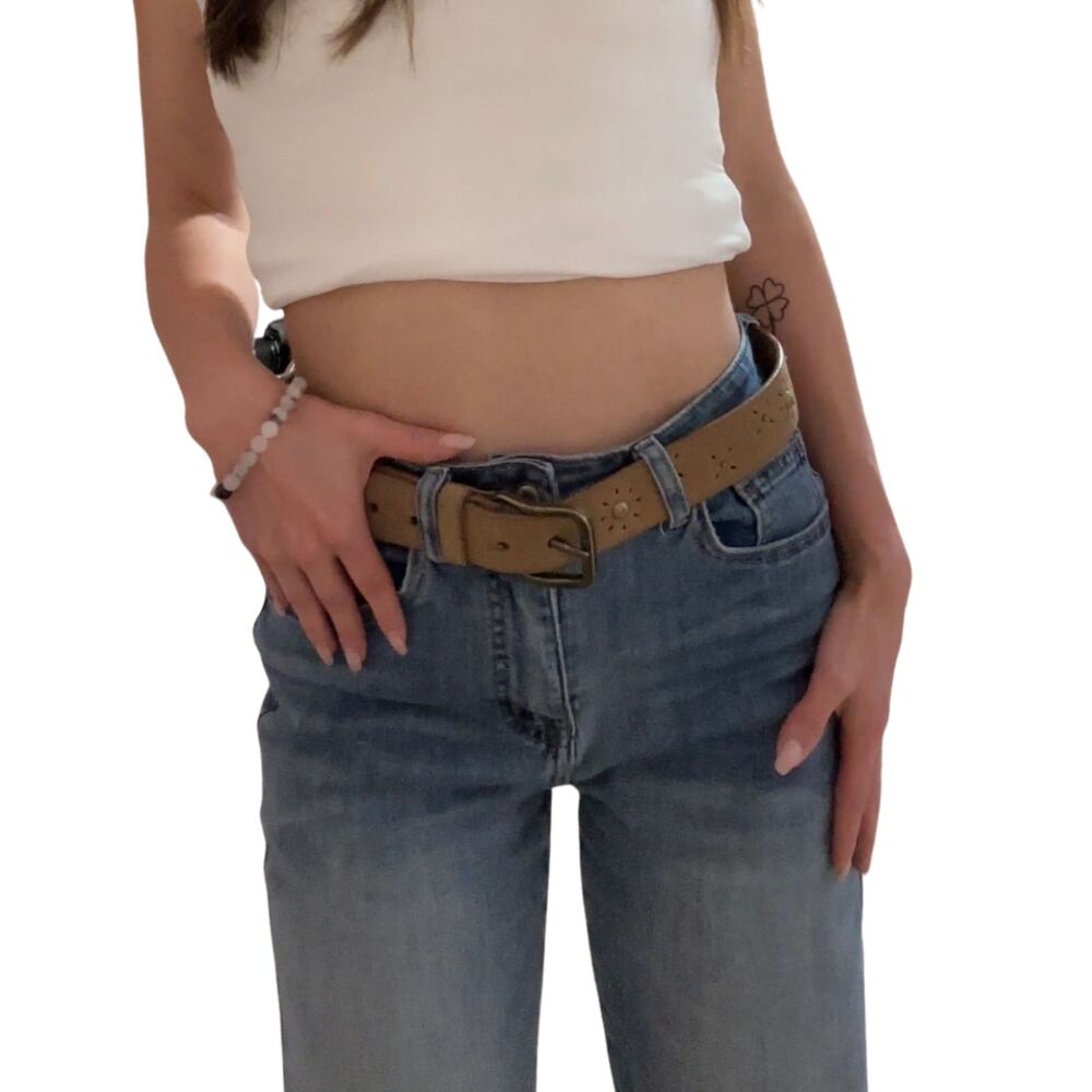 Faded Glory Brown Genuine Leather Floral Cutout Belt S/M